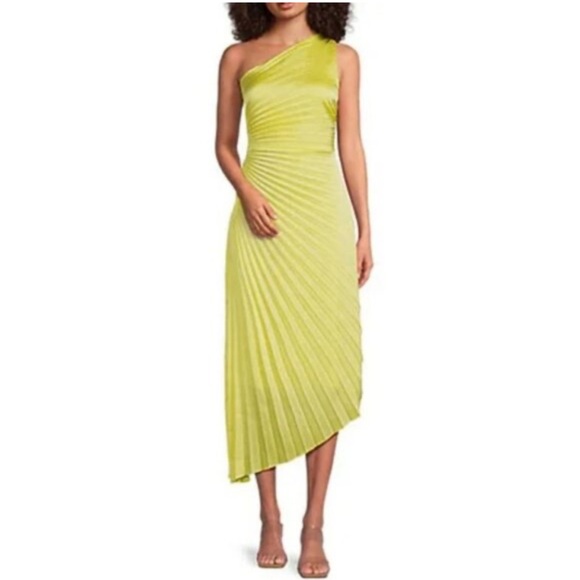 Badgley Mischka Dresses & Skirts - Belle Badgley Mischka Kelsey Pleated One Shoulder Yellow Dress 8 NWT